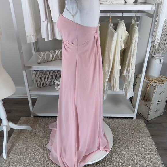 Kanali K  size 10 light pink chiffon long strapless bridesmaids dress #2604 - Picture 3 of 11